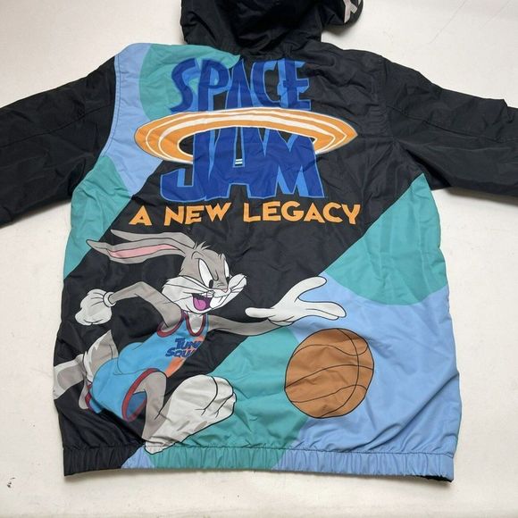 Members Only Looney Tunes Bugs Bunny Windbreaker Black Hoodie Jacket Mens Size S - Picture 2 of 8